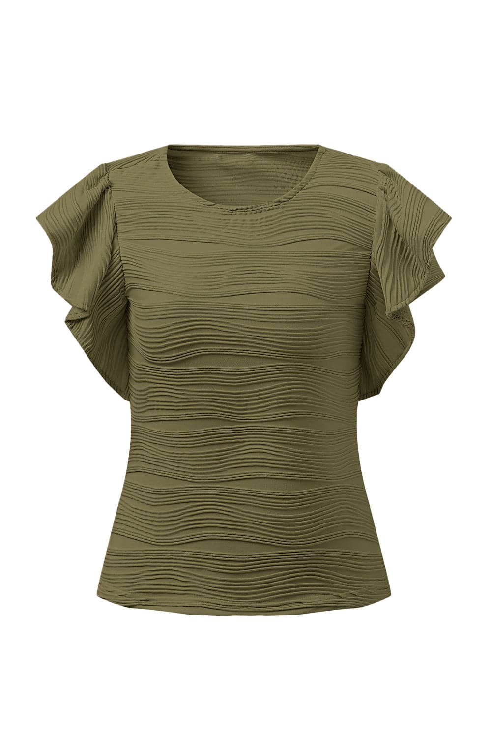 Textured Round Neck Cap Sleeve Top.