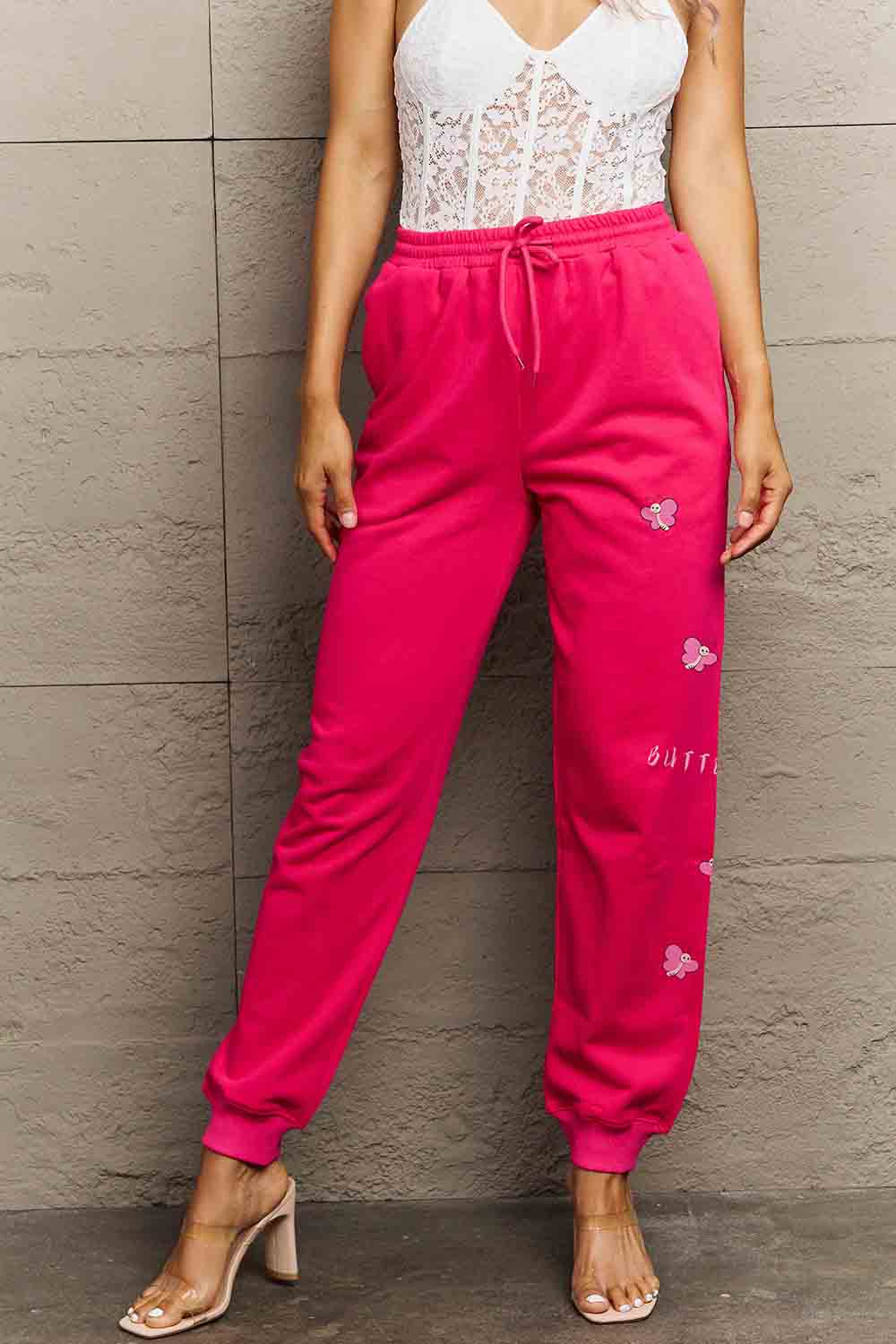 Simply Love Simply Love Full Size Drawstring BUTTERFLY Graphic Long Sweatpants.