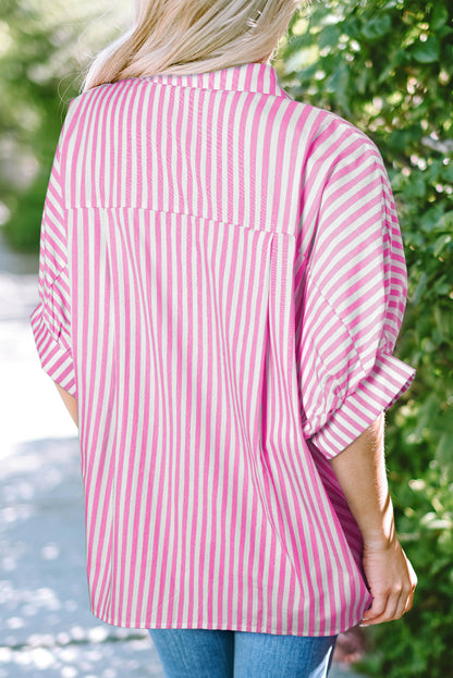 Pink striped oversized dolman sleeve shirt