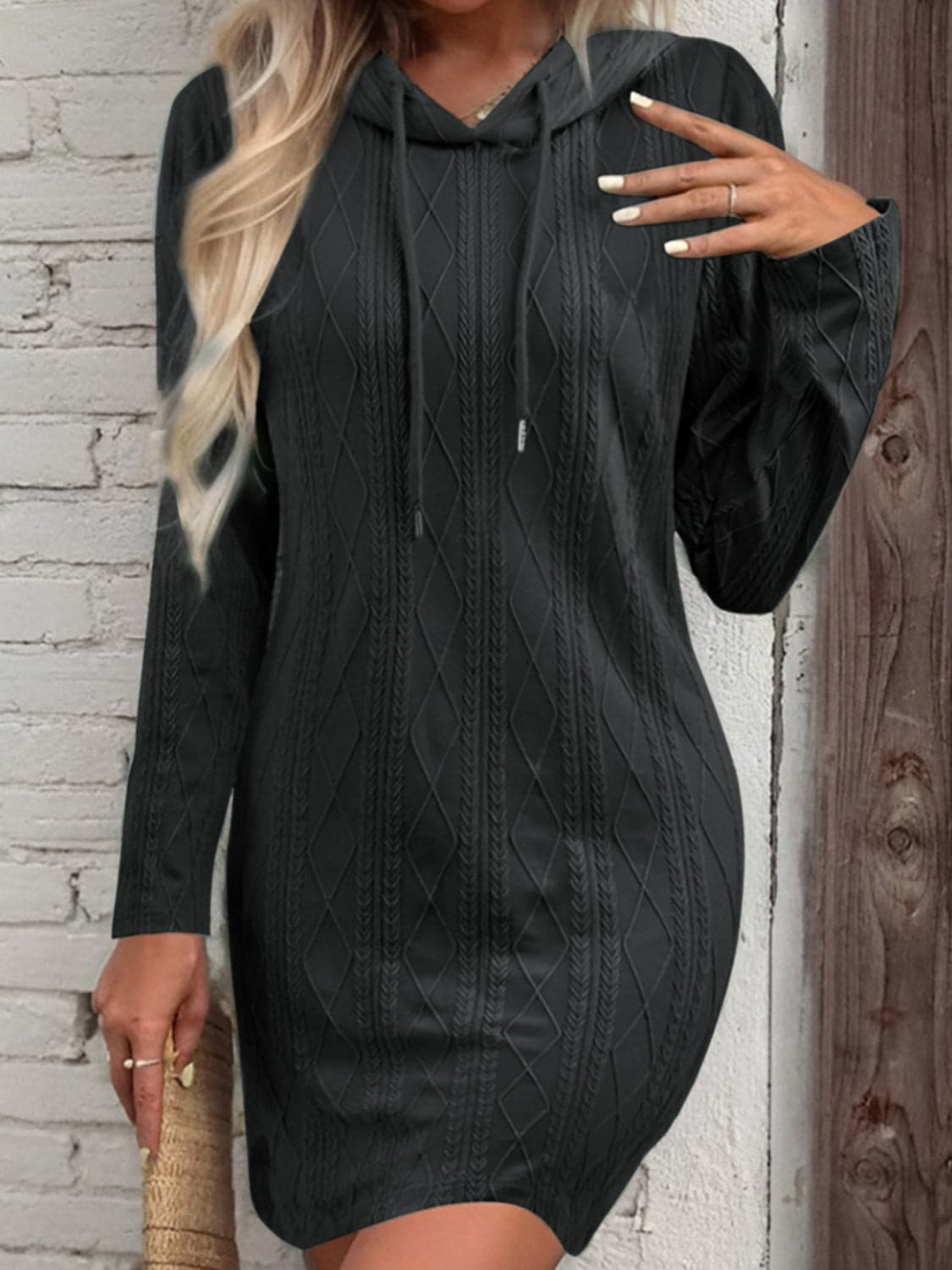 Drawstring Hooded Sweater Dress.