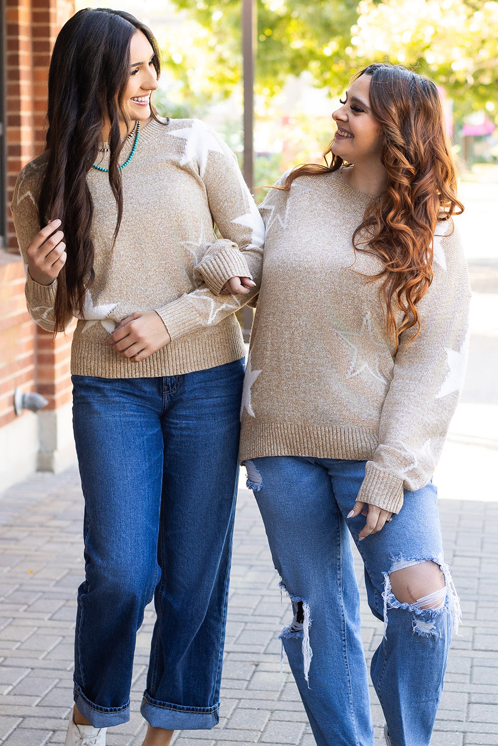 Khaki Star Pattern Drop Shoulder Plus Size Cozy Sweater Dear-Lover Dropshipping