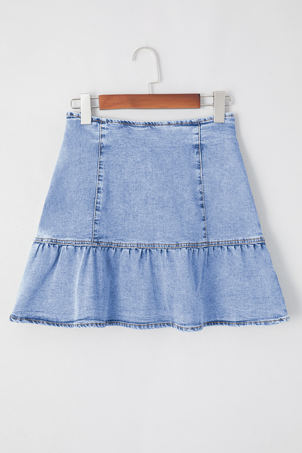 Beau Blue Ruffled Asymmetric Denim Mini Skirt