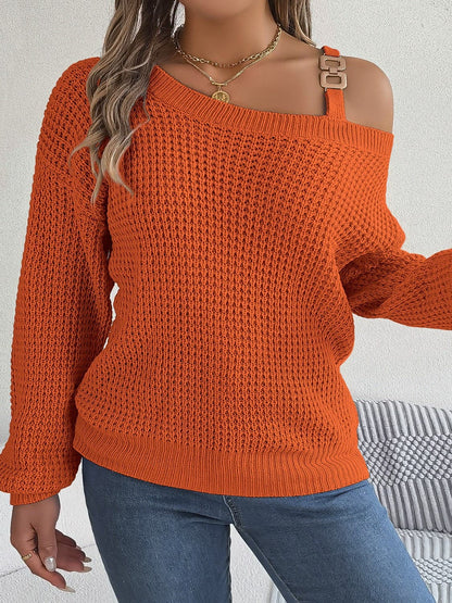 Asymmetrical Neck Long Sleeve Sweater.