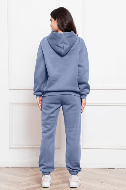 Drop Shoulder Long Sleeve Hoodie and Pants Set.