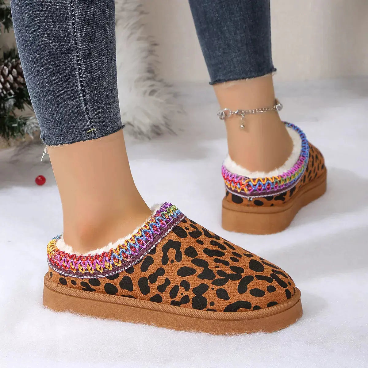 Leopard Print Plush Lined Warm Slip-Ons Simply Love