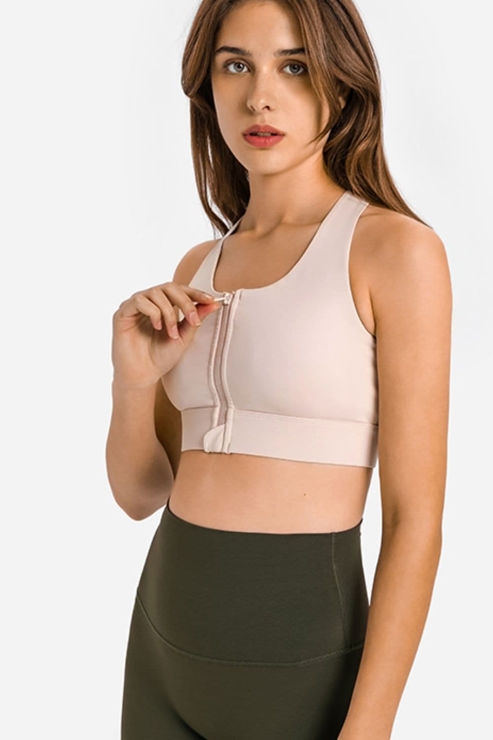 Zip Up Racerback Sports Bra.