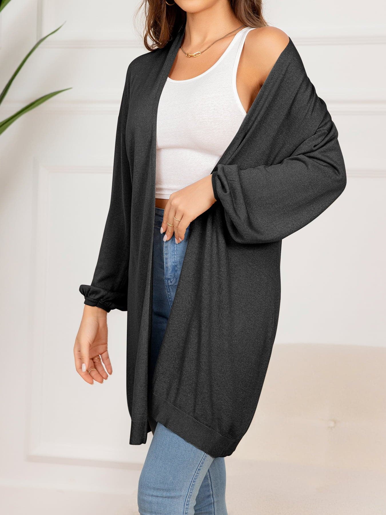 Dropped Shoulder Open Front Longline Cardigan.