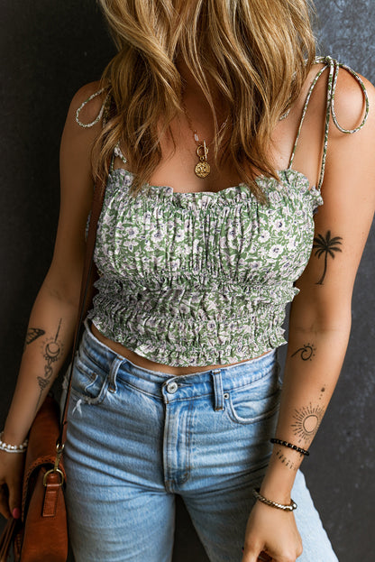 Green floral cropped tank top