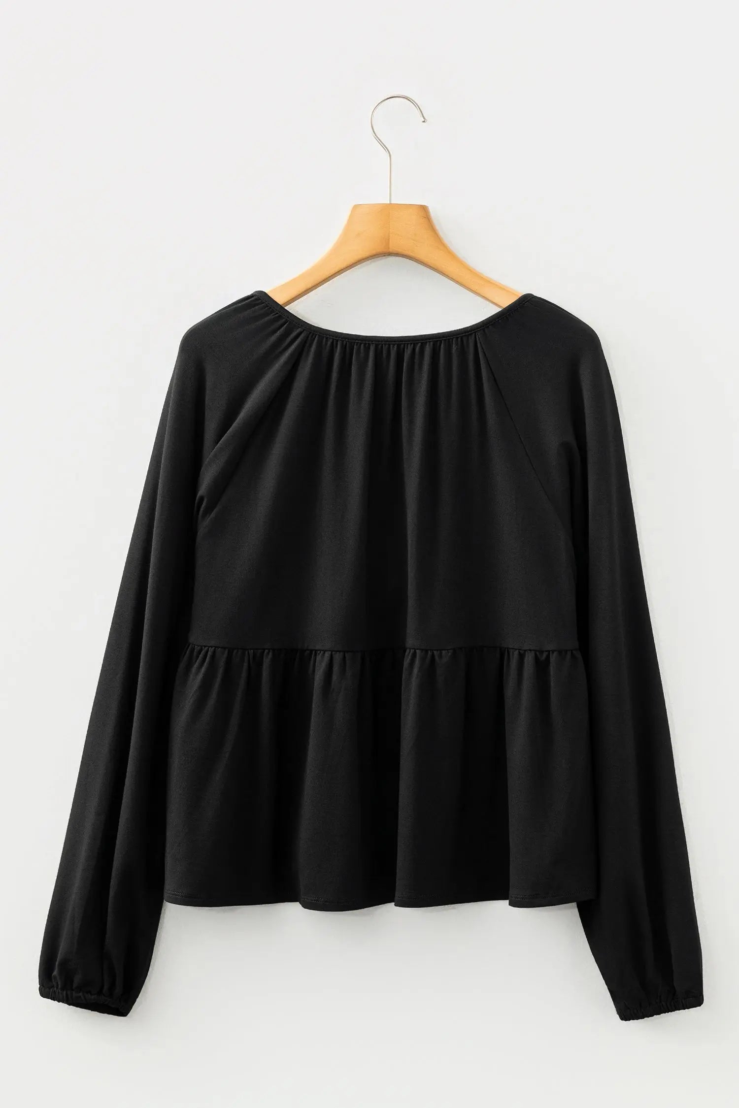 Black Smocked Bust Buttoned Split V Neck Flow Fit Blouse Dear-Lover Dropshipping