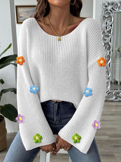 Floral print long sleeve sweater with a round neck