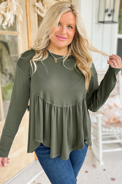 Mist green plus size ruffled thermal babydoll top