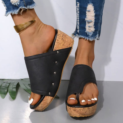 Chic mid-heel wedge sandals