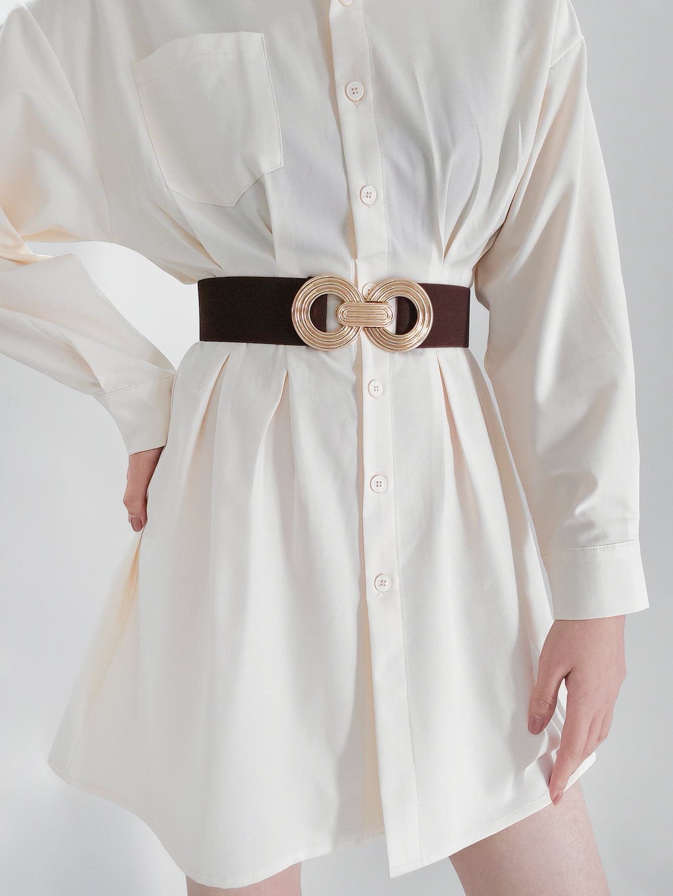 Geometric Buckle Elastic Wide Belt.