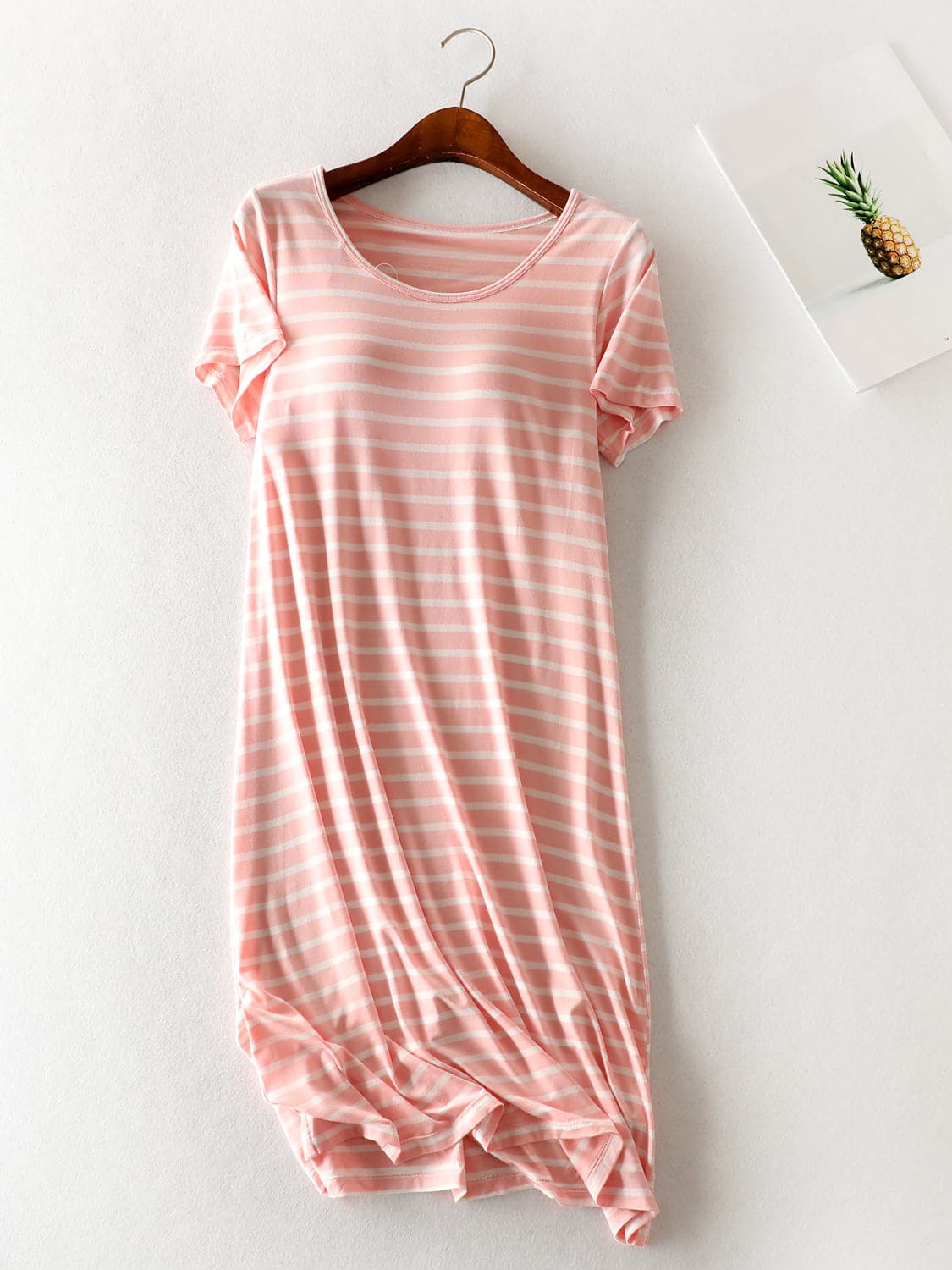 Striped Round Neck Short Sleeve Dress.