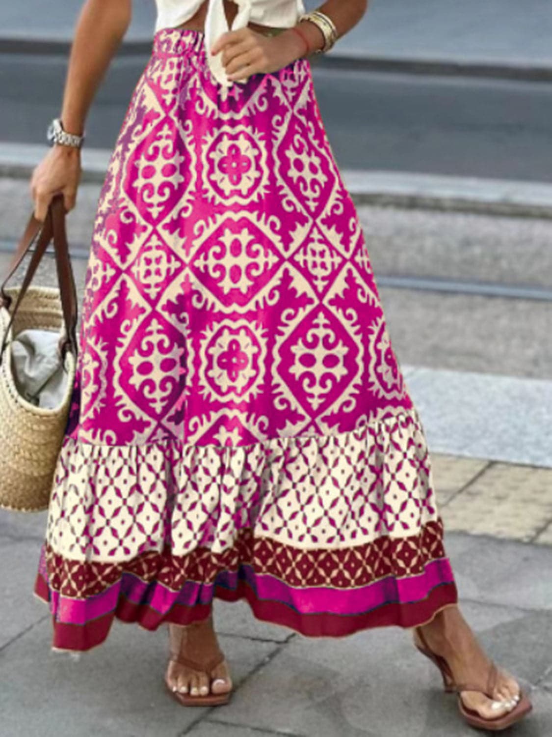 Geometric Elastic Waist Maxi Skirt.