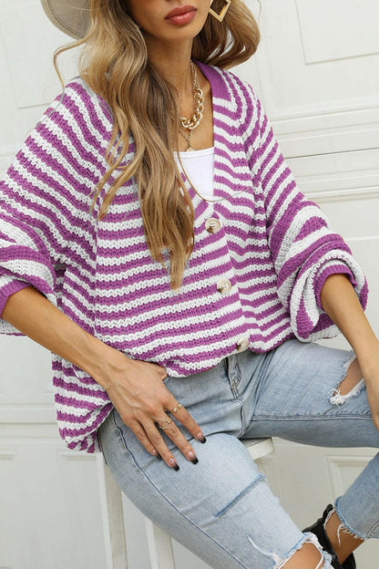 Striped Button Up Long Sleeve Cardigan.