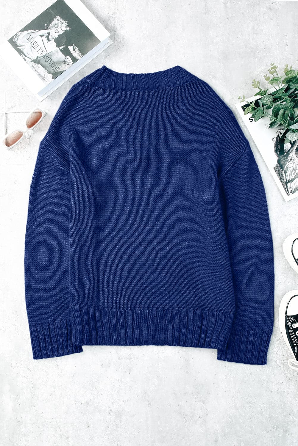 V-Neck Dropped Shoulder Sweater.