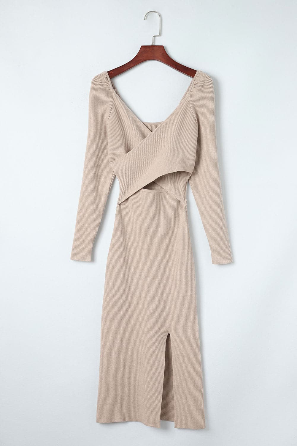 Crisscross Long Sleeve Slit Sweater Dress.