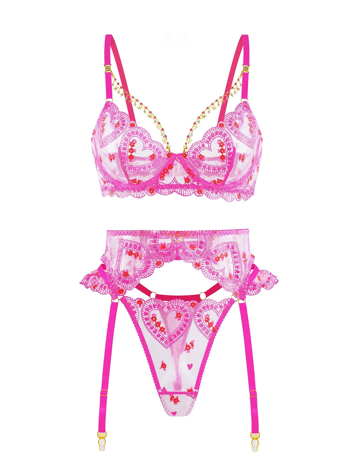 Gabrielle Love Chain Lingerie Set With Soft Pink Embroidery Hello.LA.Girl
