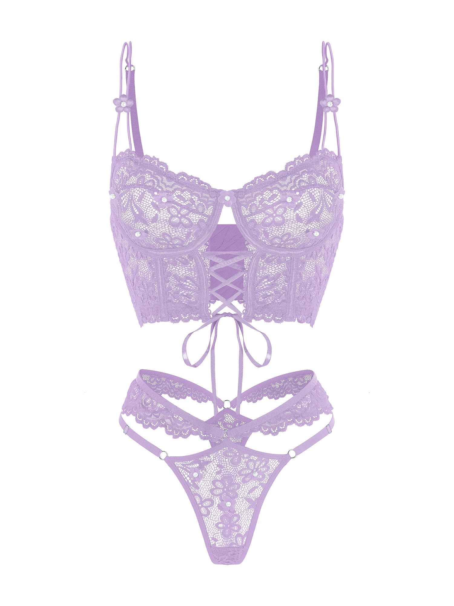 Lavender Pearl 3D Floral Lingerie Set With Lace Bralette Hello.LA.Girl
