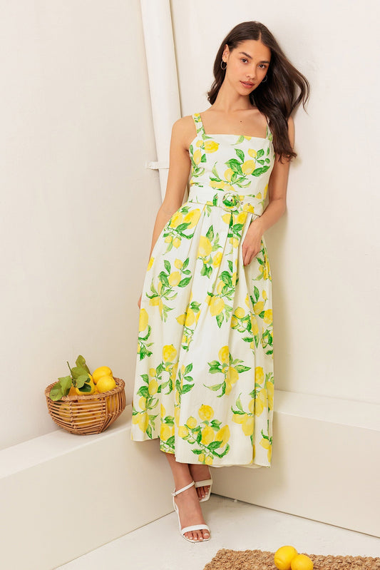 BEAMING PERFECTION IVORY WOVEN MIDI DRESS Flying Tomato