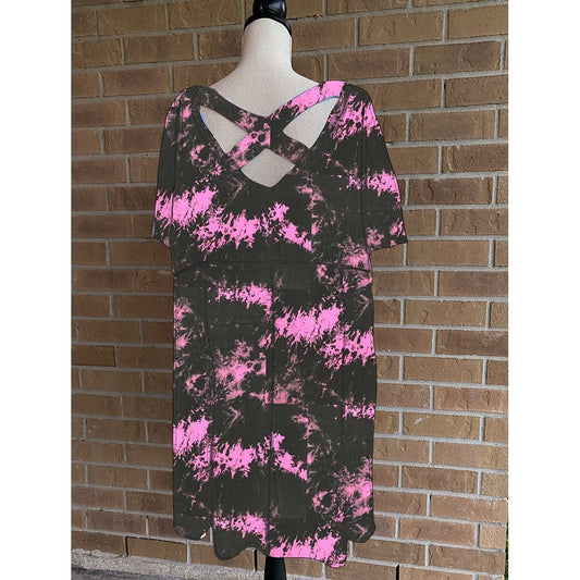 Tie Dye Cherry Blossum Criss Cross Back V Neck Tunic MM