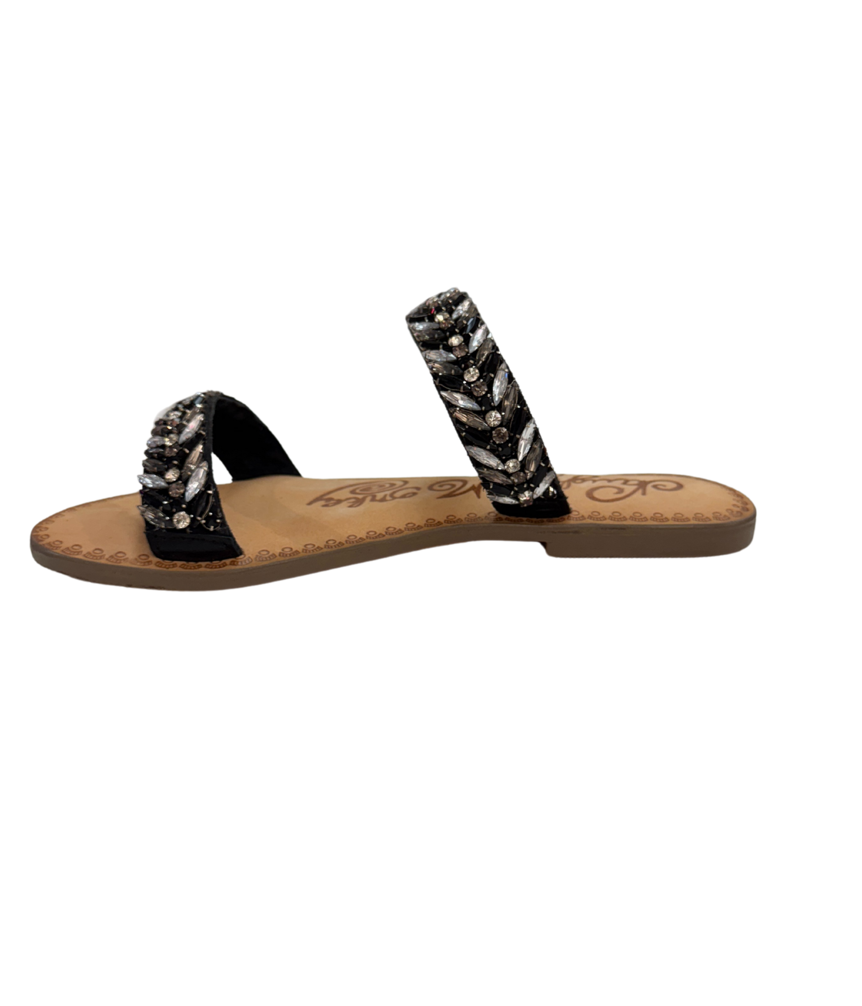 Shine Bright Crystal Embellished Leather Sandals Black Naughty Monkey