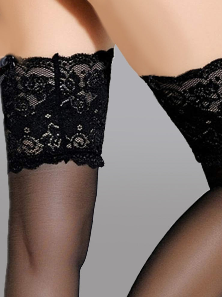 Sheer Lace Thigh High Stockings With Silicone Grip Hello.LA.Girl