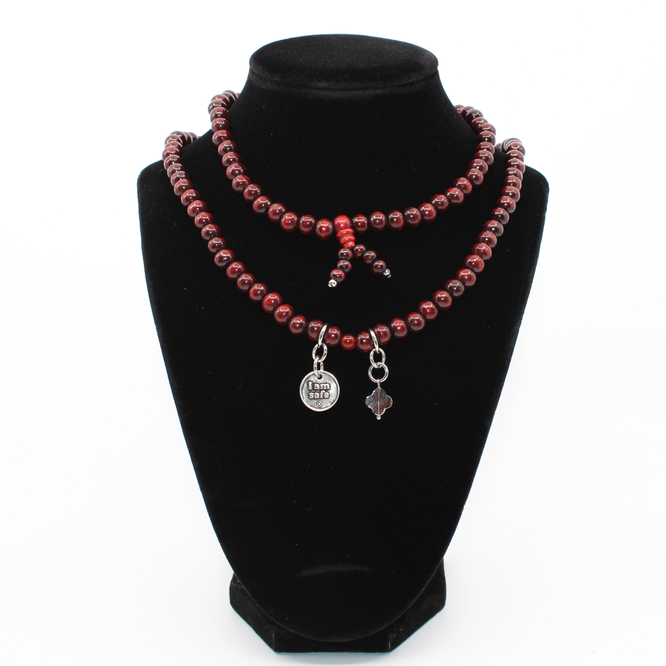 I Am Safe Heart Wood Boho Wrap Bracelet/Necklace Katia Designs