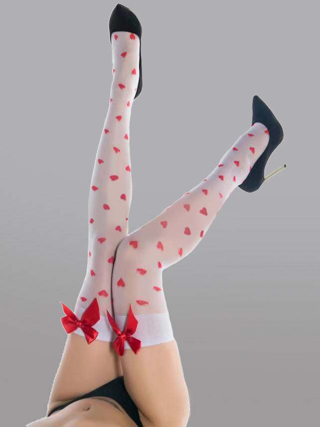 Cute Bow Polka Dot Thigh High Stockings With Lace Trim Hello.LA.Girl