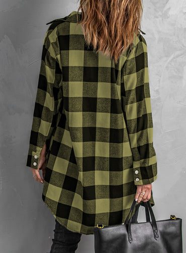 Chic green plaid longline coat