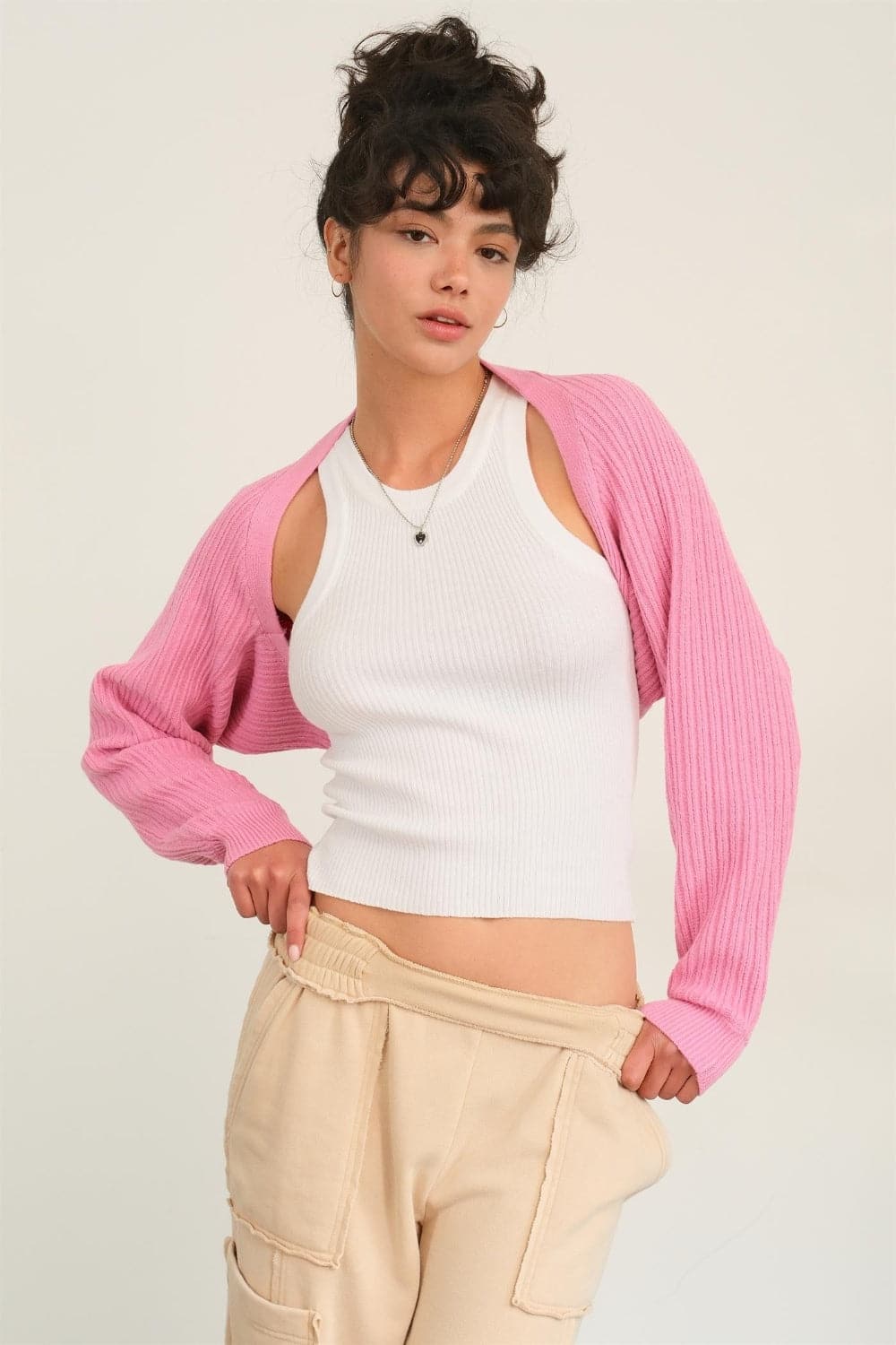 HYFVE Ribbed Knit Bolero Cardigan.