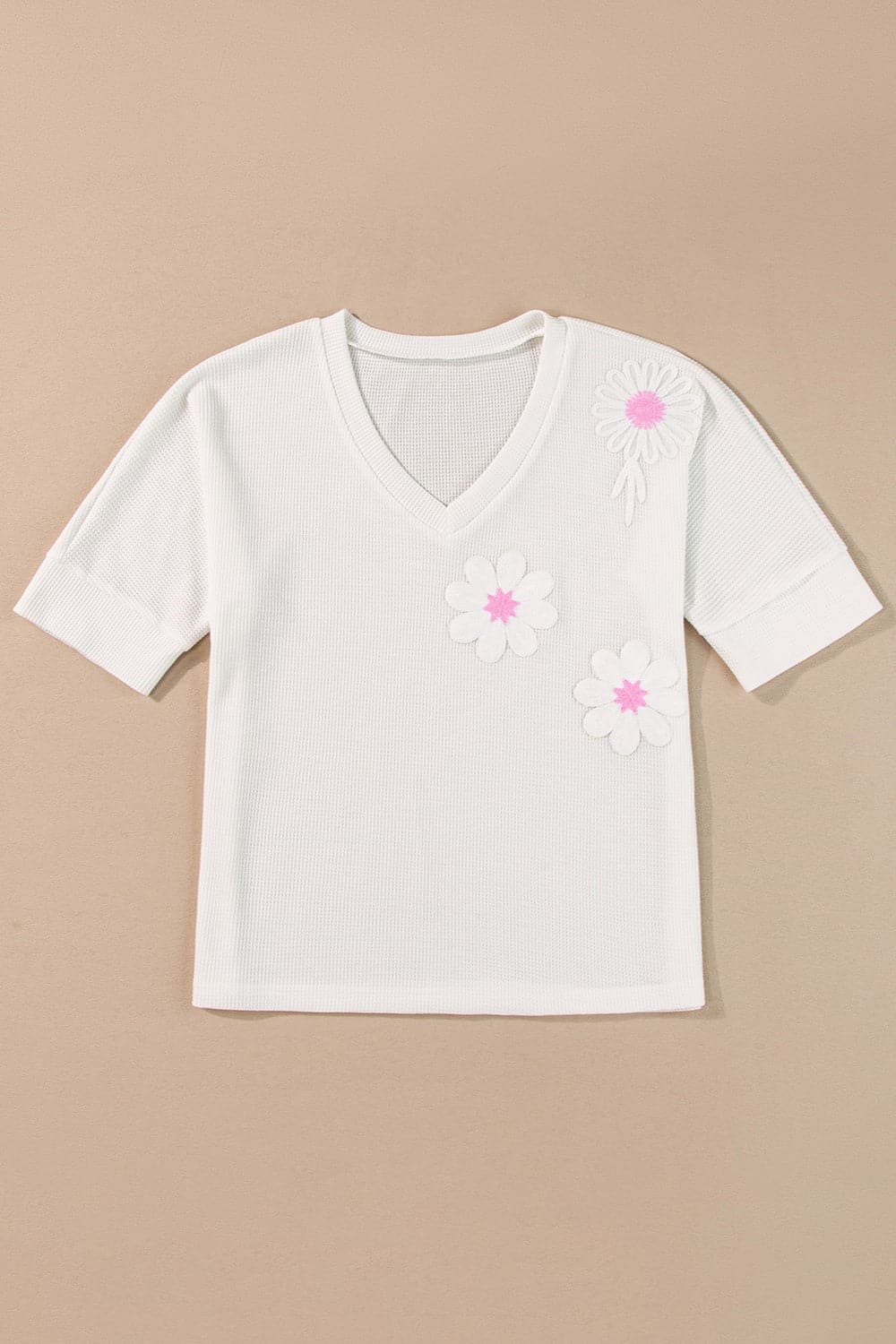 Flower V-Neck Half Sleeve Top.