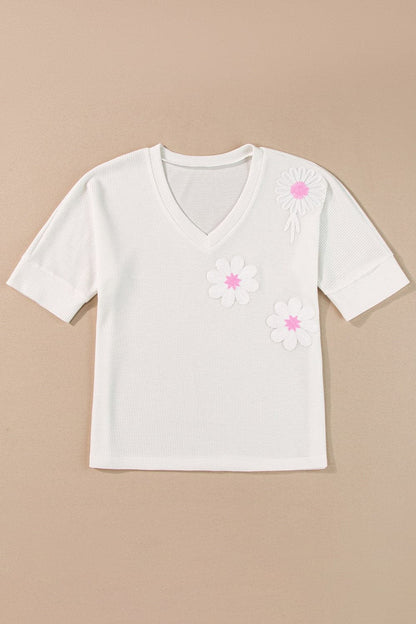 Flower V-Neck Half Sleeve Top.