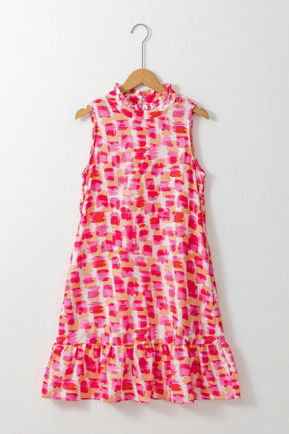 Printed Mock Neck Sleeveless Dress.