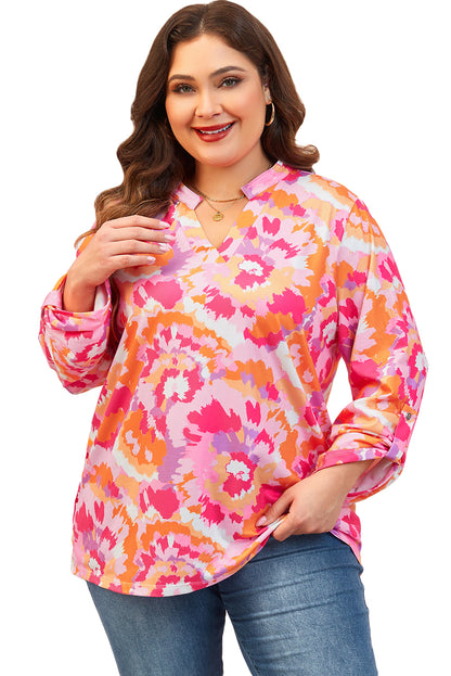 Chic pink floral plus size v neck blouse for effortless style