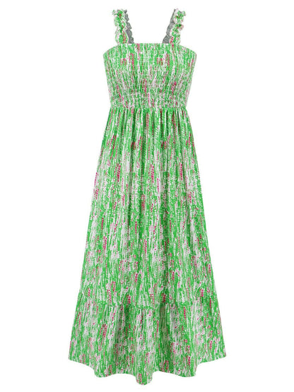 Smocked Printed Square Neck Sleeveless Dress.