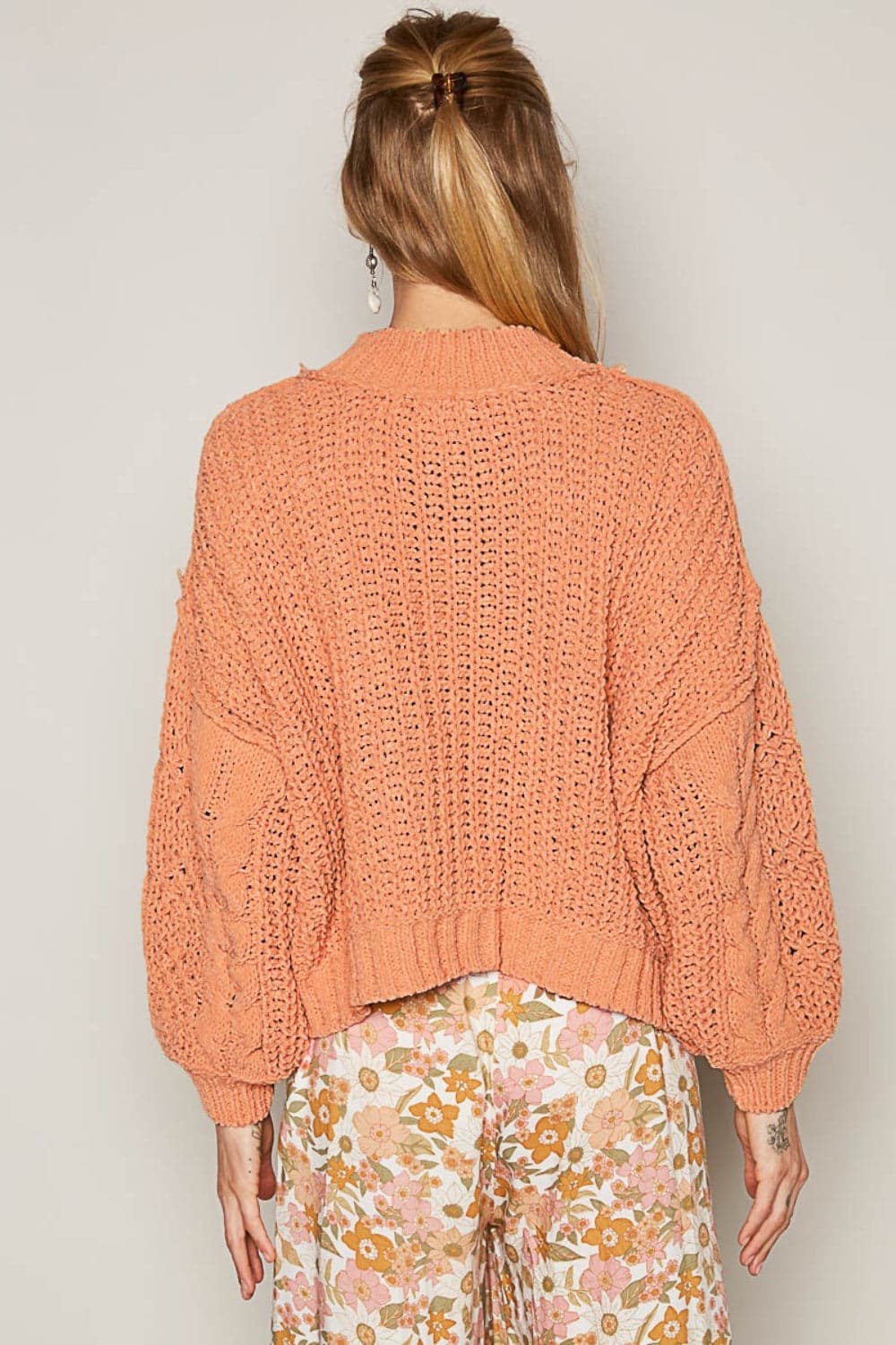 Chic mock neck chenille cable knit sweater