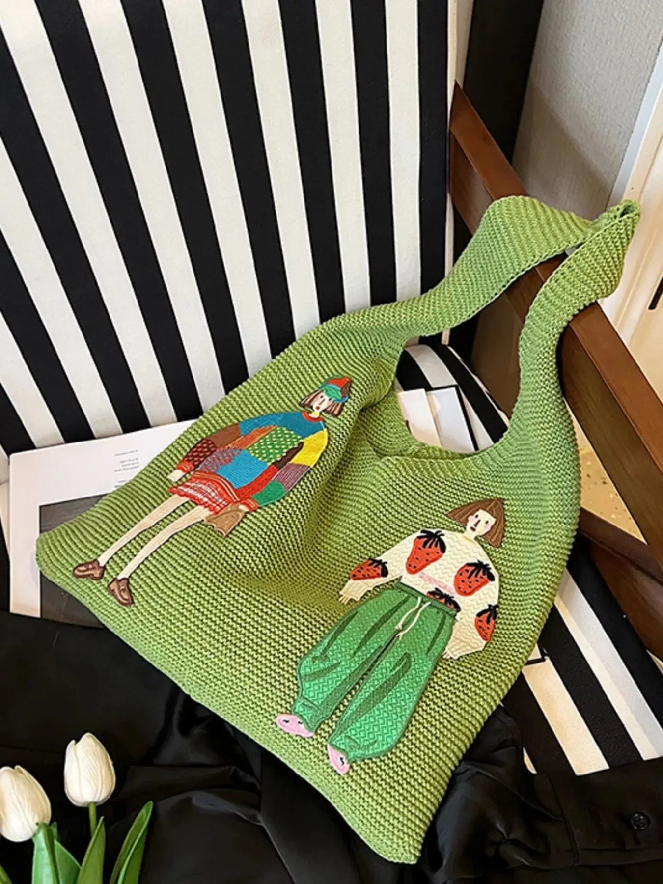Knitted Embroidered Shoulder Bag Simply Love