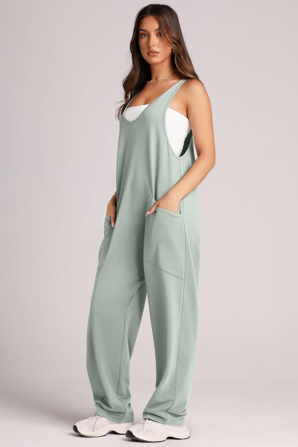 Wide Strap Jumpsuit with Pockets.