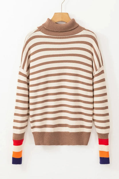 Chic striped turtleneck sweater for effortless style