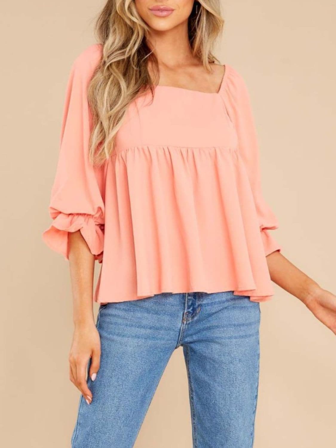 Sheer ruffled blouse with flounce sleeves