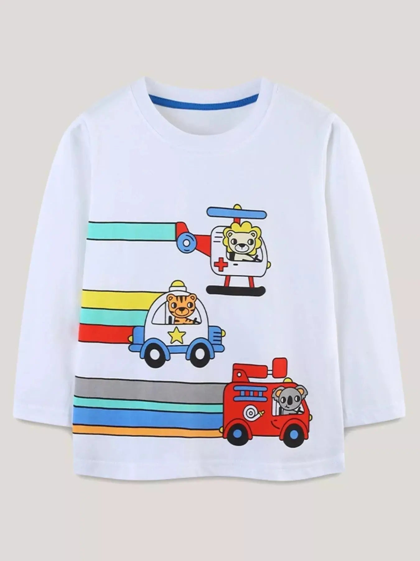 Children's Cartoon Vehicle Print Long Sleeve T-Shirt Simply Love