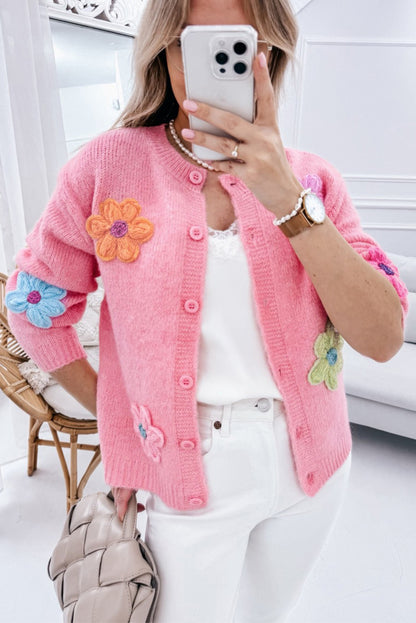 Chic pink floral button cardigan