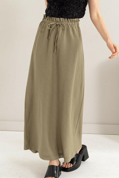 HYFVE Drawstring Washed Linen Maxi Skirt.