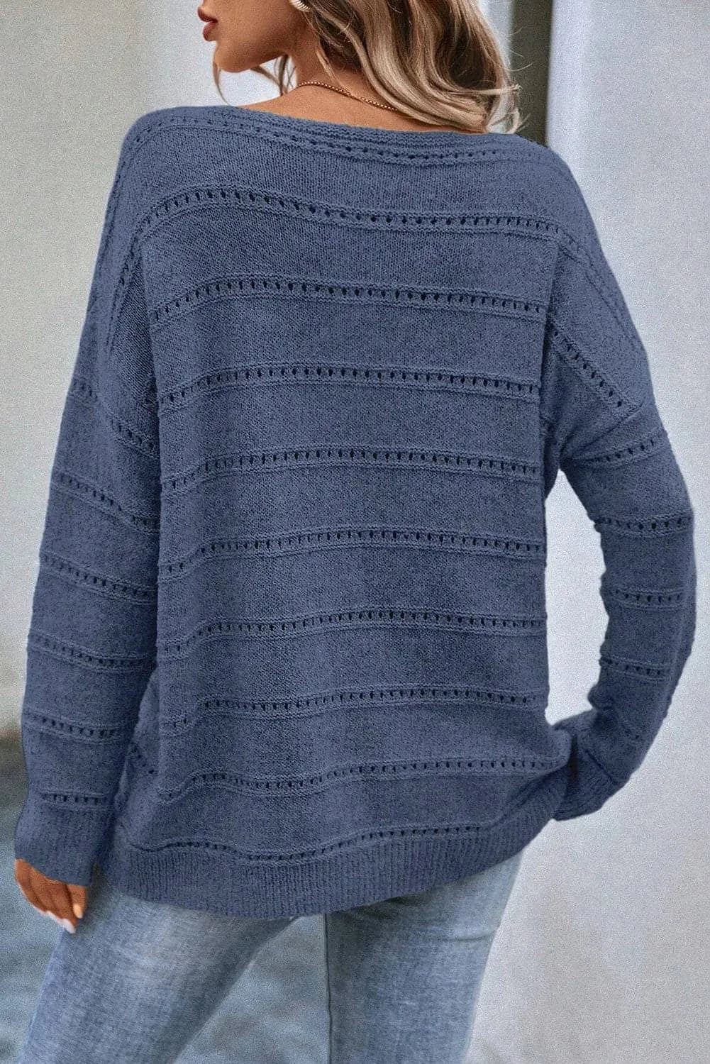 Boat Neck Dropped Shoulder SweaterFeatures: Eyelet
Stretch: No stretch
Material composition: 100% polyester
Care instructions: Machine wash cold. Tumble dry low.
Imported


Size
US
Bust
Shoulder
SleeLove Salve Boat Neck Dropped Shoulder SweaterKnit Tops