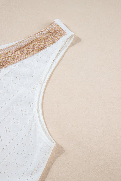 Elegant white plus size lace tank top with v-neck design