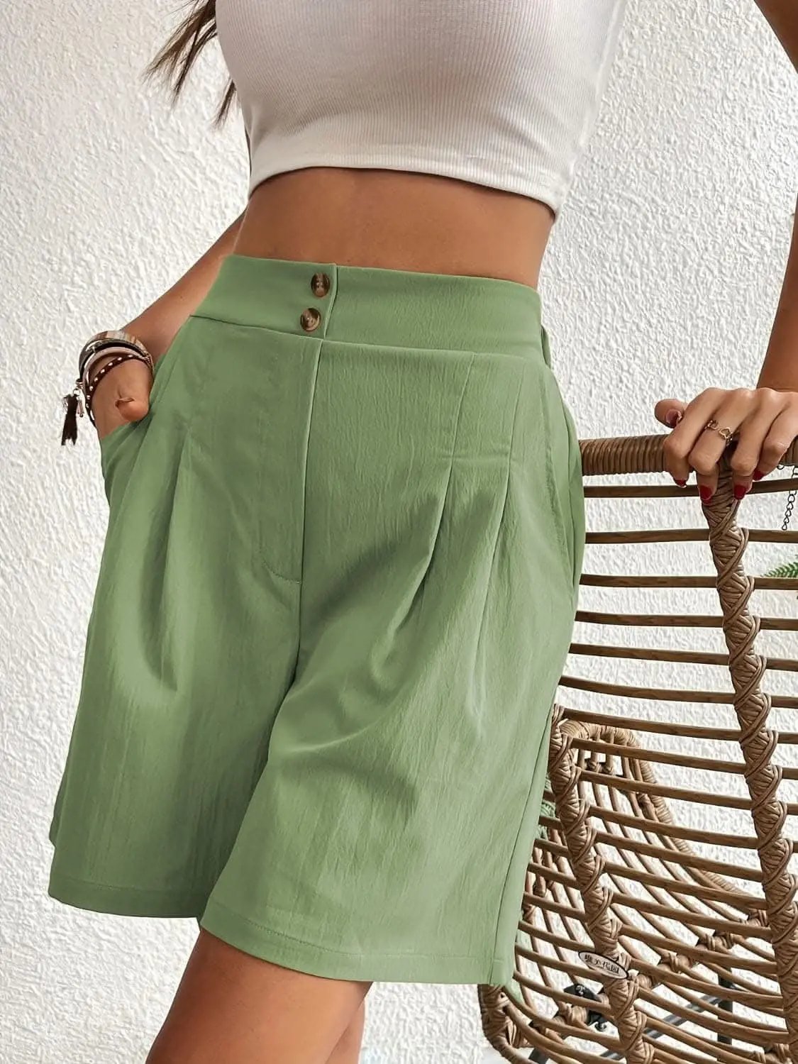 High-waisted pocket shorts for women - Love Salve 