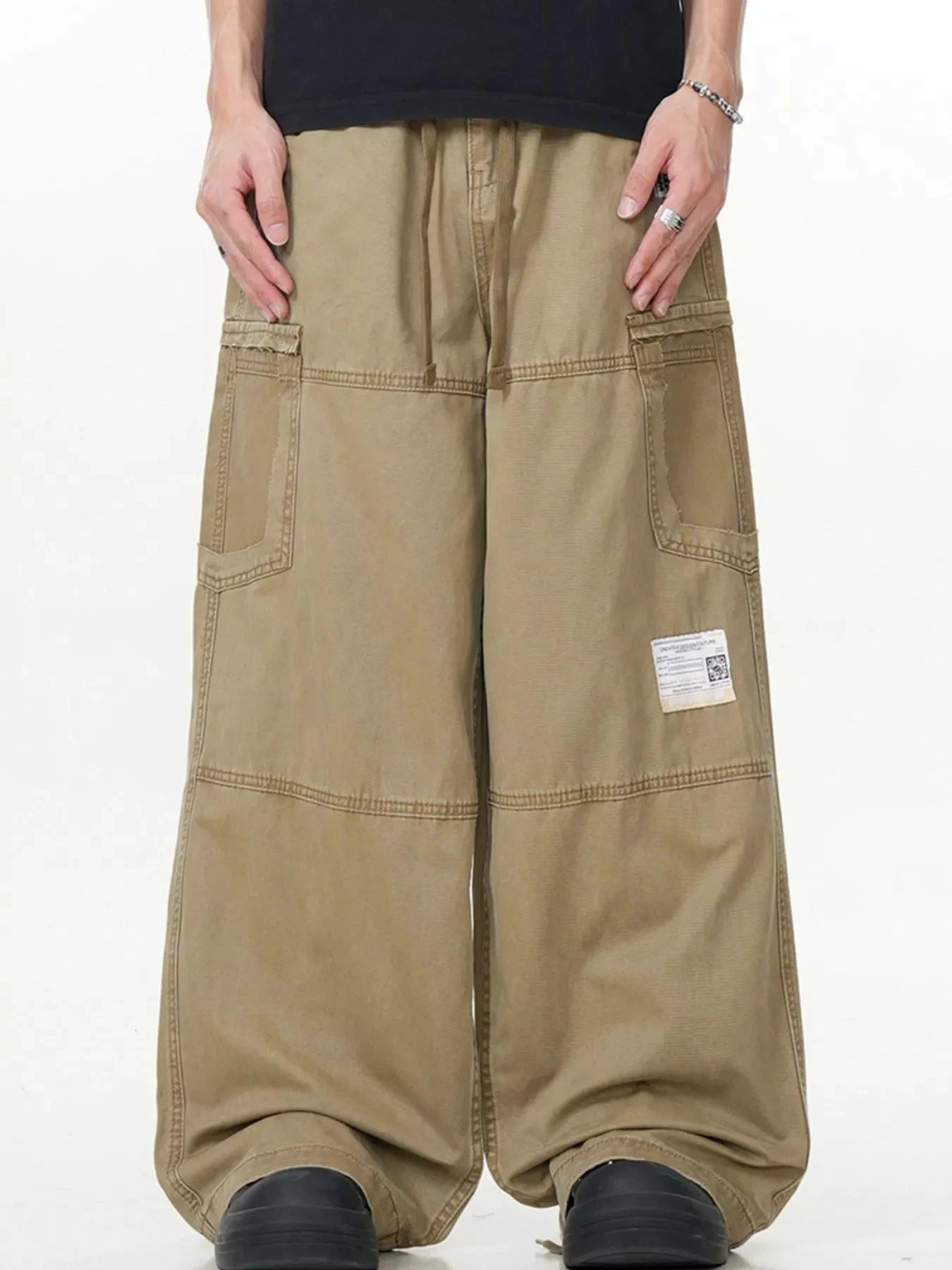 Men's Wide Leg Cargo Pants With Pockets Polyester Spandex Blend Simply Love