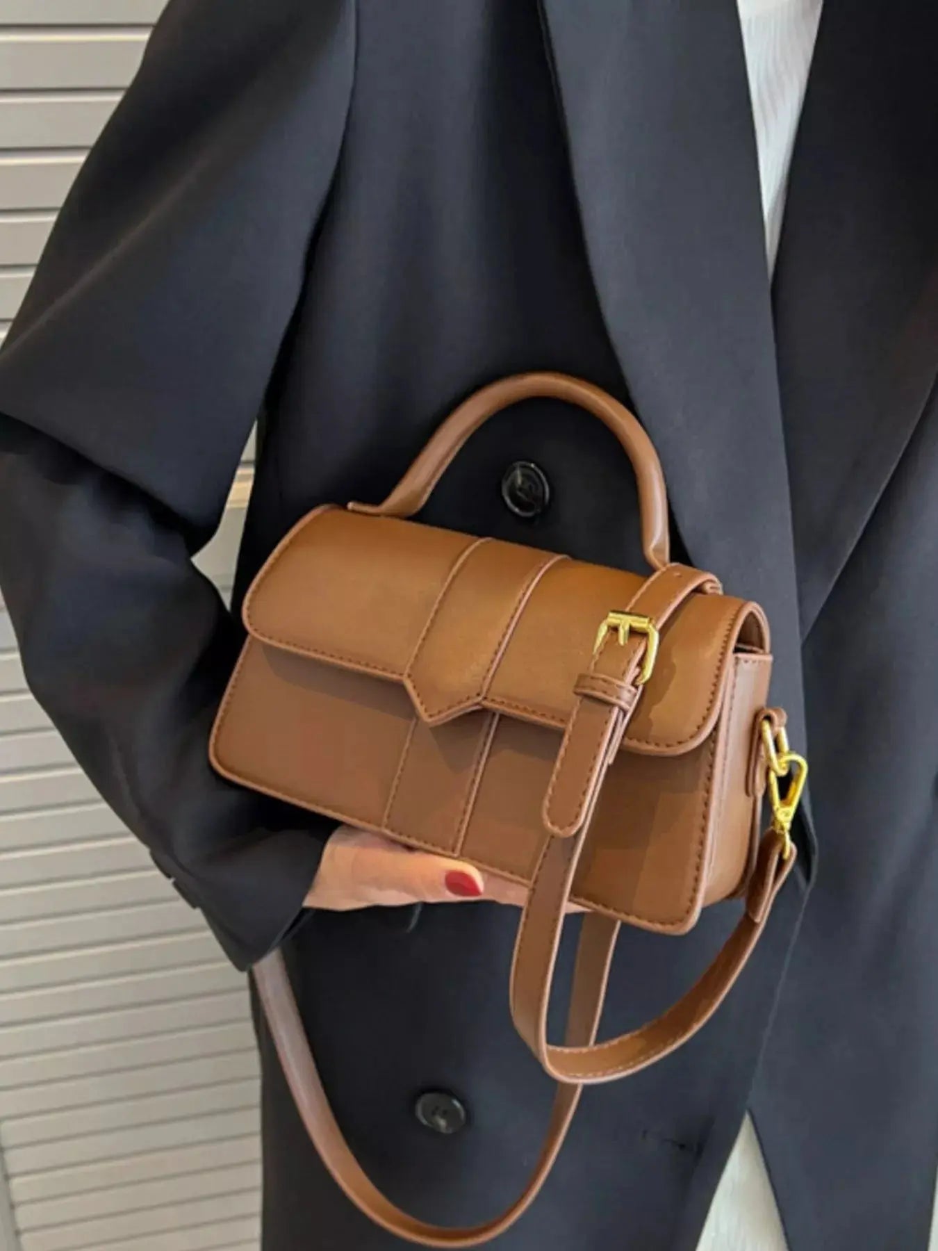 Small PU Leather Top Handle Crossbody Bag With Adjustable Strap Simply Love